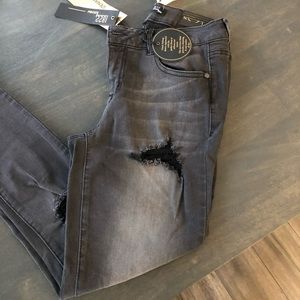 Black/Grey 1822 Denim Avah Distressed Skinny Jeans